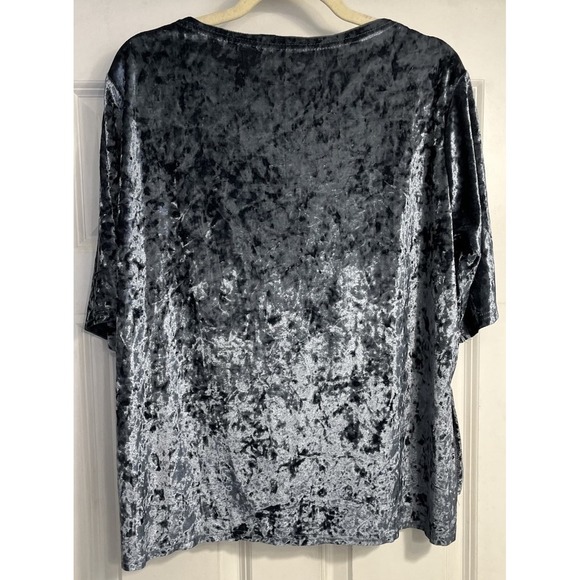 Pol Crushed Velour Top T Shirt Short Sleeve Front Pocket Blue Womens Size S - Picture 7 of 9